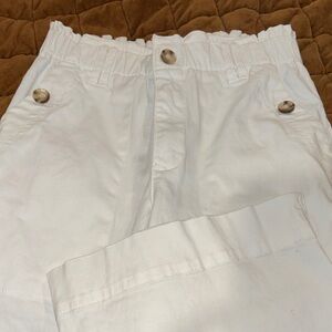 Democracy White Pants with Button Detail